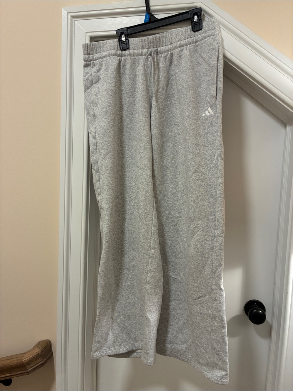 adidas Light Gray Women's Fleece Wide Leg Joggers with Drawstring Waist